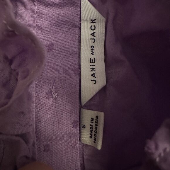 Janie and Jack Girl Swiss Dot Puff Sleeve Top Purple Pegasus Size 5 Ruffles Lace - Picture 6 of 7